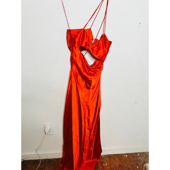 THE SEI Poppy Orange Asymmetric Cut Out Bodice High Waist Wrap Skirt Dress sz 8 - Picture 5 of 13